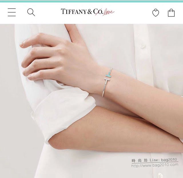 Tiffany純銀飾品 蒂芙尼女士專櫃爆款綠松石拼接雙T開口手鐲 Tiffany經典藍色T系列手鐲  zgt1694